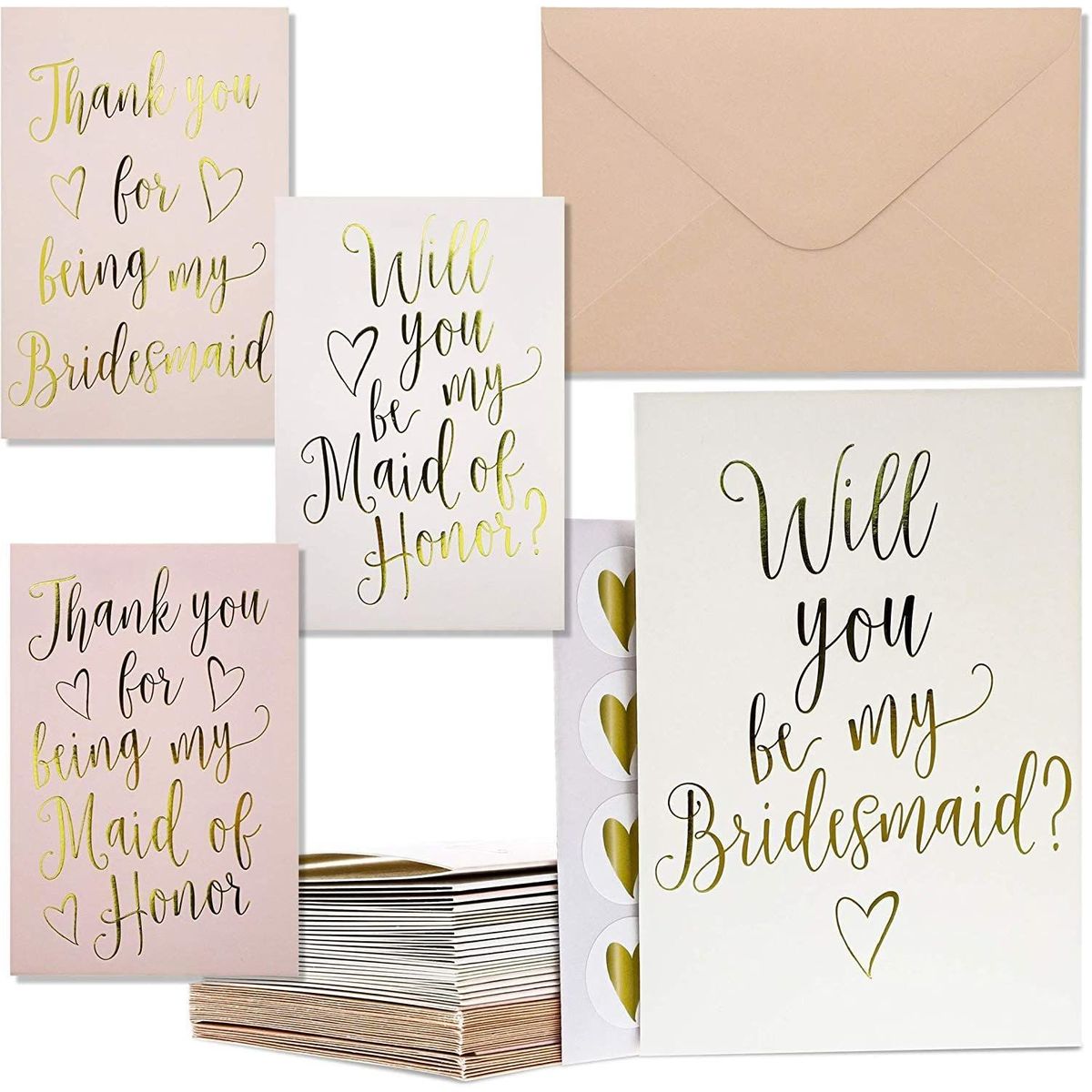 Bridesmaid Proposal and Thank You Cards with Envelopes, Stickers (4x6, 24 Pack)