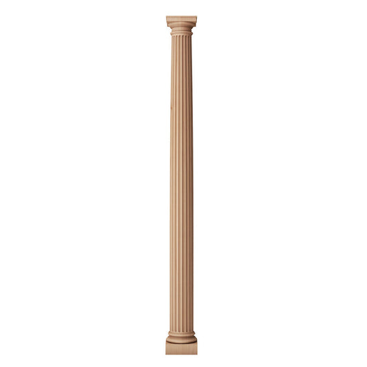 4A" x 4' - Solid Wood Fireplace Column - Doric Order (Roman) - Fluted, Tapered Shaft w/ Roman Doric Capital & Ionic (Attic) Base Molding / Plinth