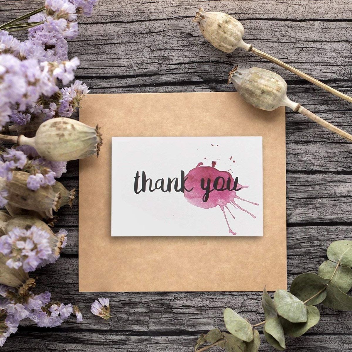 Blank Thank You Cards with Envelopes, 6 Watercolor Designs (4x6 In, 48 Pack)