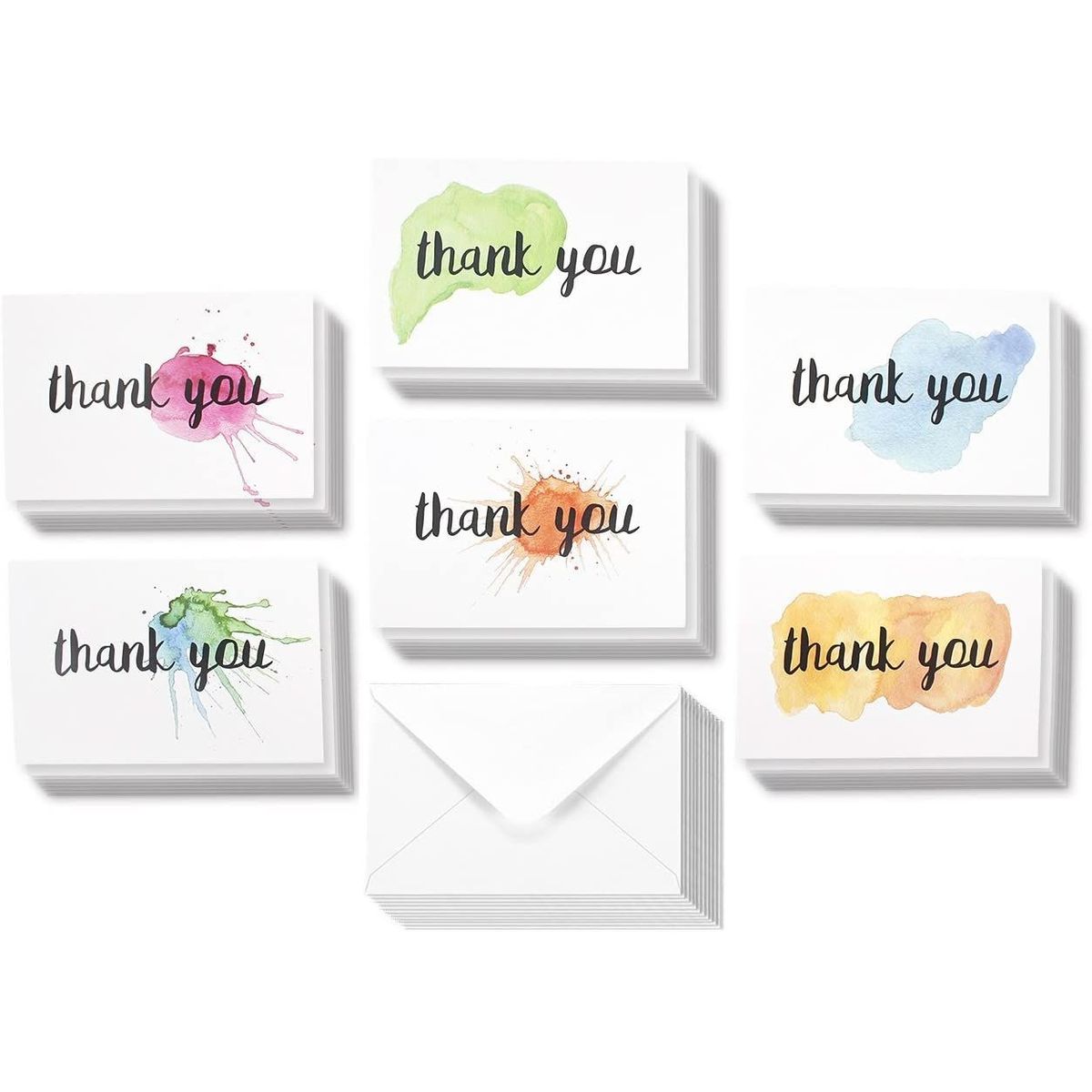 Blank Thank You Cards with Envelopes, 6 Watercolor Designs (4x6 In, 48 Pack)