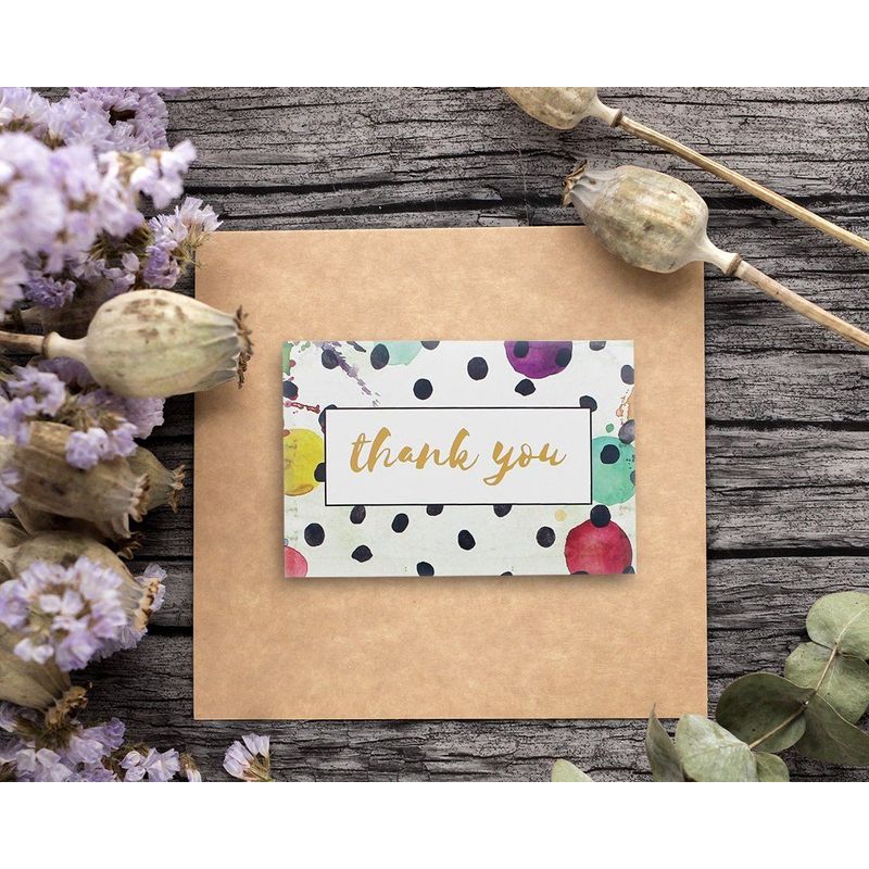 Blank Thank You Cards and Envelopes, Cute Watercolor Greeting Cards (4 x 6 In, 48 Pack)