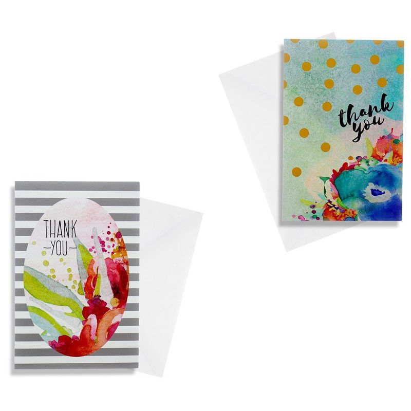 Blank Thank You Cards and Envelopes, Cute Watercolor Greeting Cards (4 x 6 In, 48 Pack)