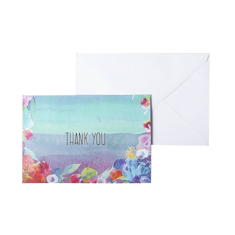 Blank Thank You Cards and Envelopes, Cute Watercolor Greeting Cards (4 x 6 In, 48 Pack)