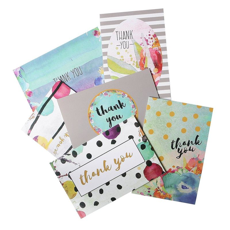 Blank Thank You Cards and Envelopes, Cute Watercolor Greeting Cards (4 x 6 In, 48 Pack)