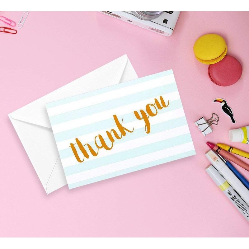 Blank Thank You Cards with White Envelopes, Striped Design (4 x 6 In, 12 Pack)