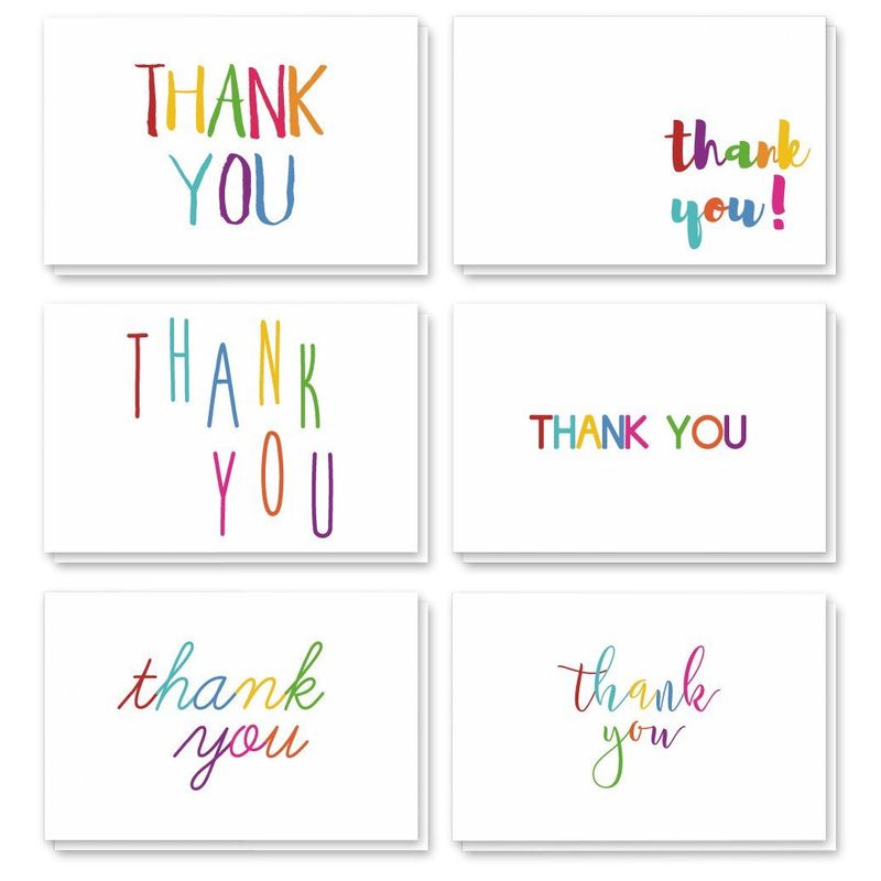 Blank Thank You Cards with White Envelopes, 6 Colorful Designs (4 x 6 In, 48 Pack)