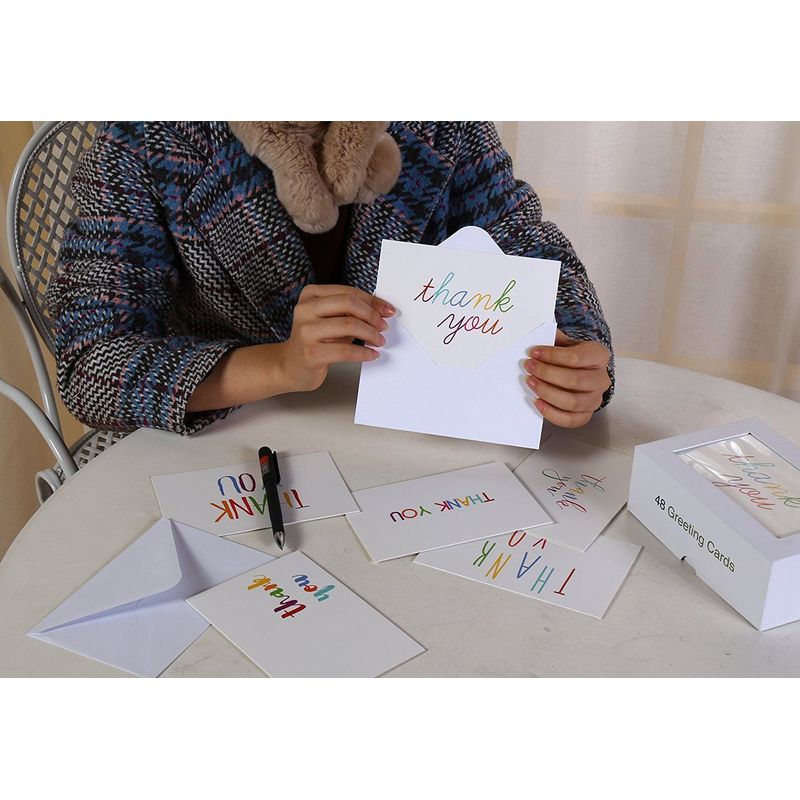 Blank Thank You Cards with White Envelopes, 6 Colorful Designs (4 x 6 In, 48 Pack)