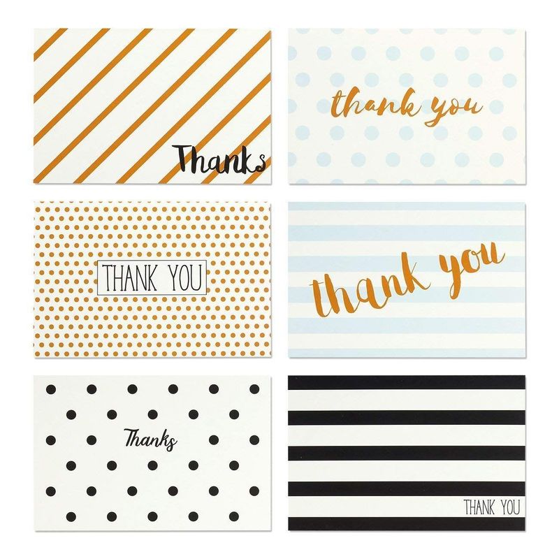 Blank Thank You Cards with White Envelopes, 6 Designs (4 x 6 In, 144 Pack)