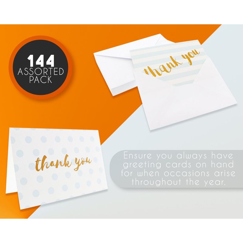 Blank Thank You Cards with White Envelopes, 6 Designs (4 x 6 In, 144 Pack)