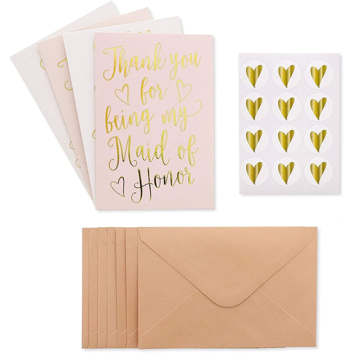 Bridesmaid Proposal and Thank You Cards with Envelopes, Stickers (4x6, 24 Pack)