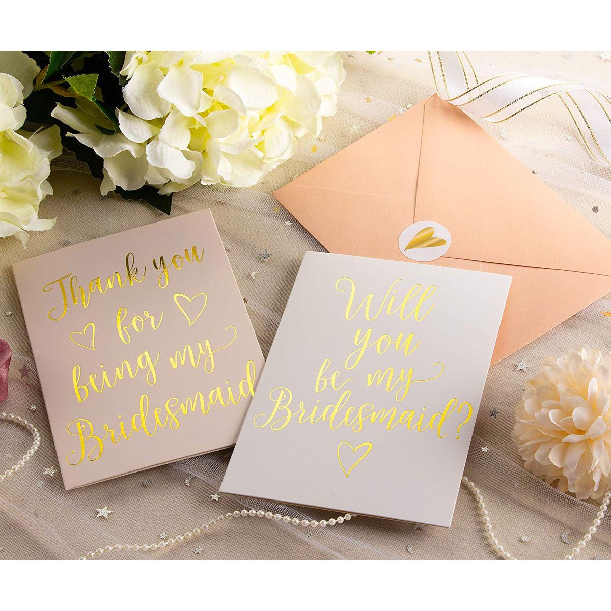 Bridesmaid Proposal and Thank You Cards with Envelopes, Stickers (4x6, 24 Pack)