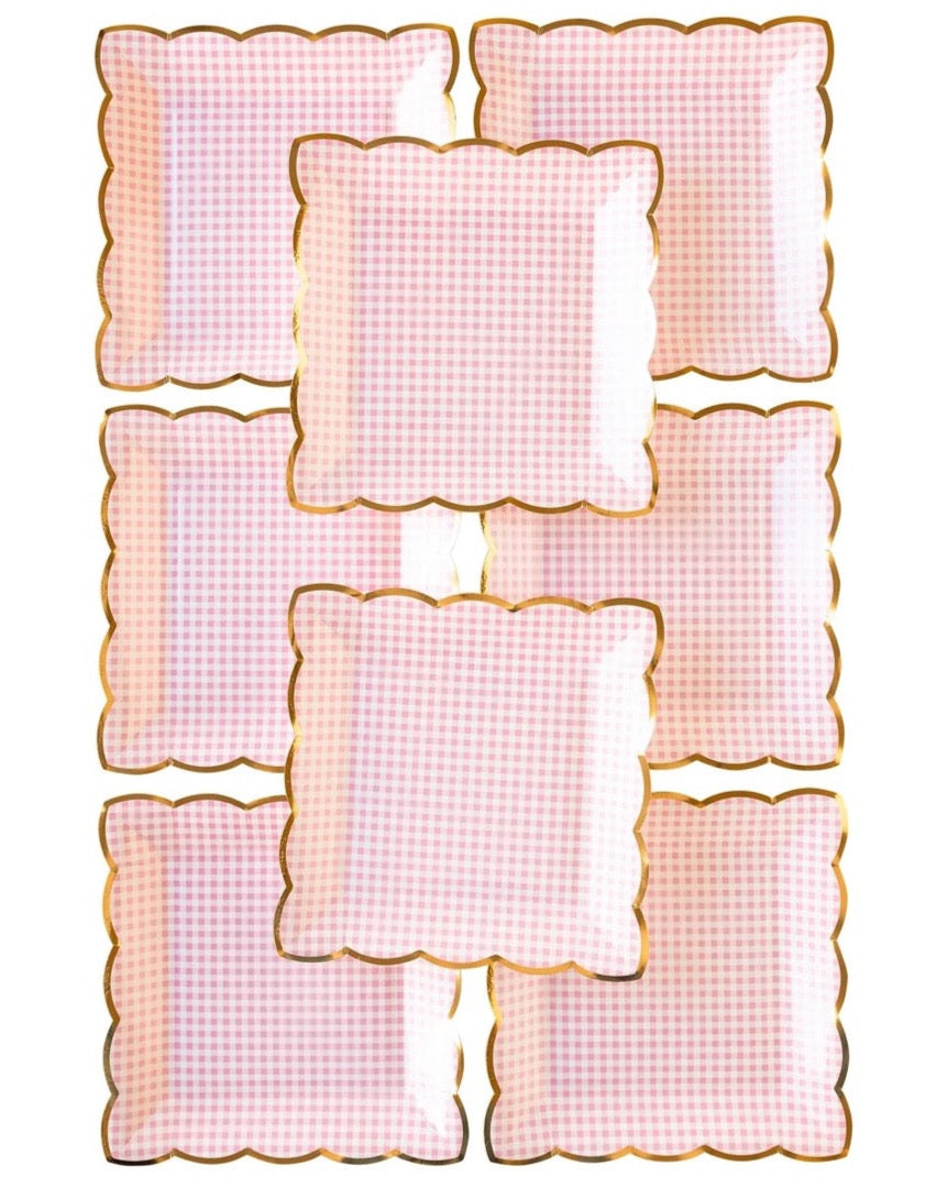 Pink Gingham Scalloped Lunch Plates 8ct